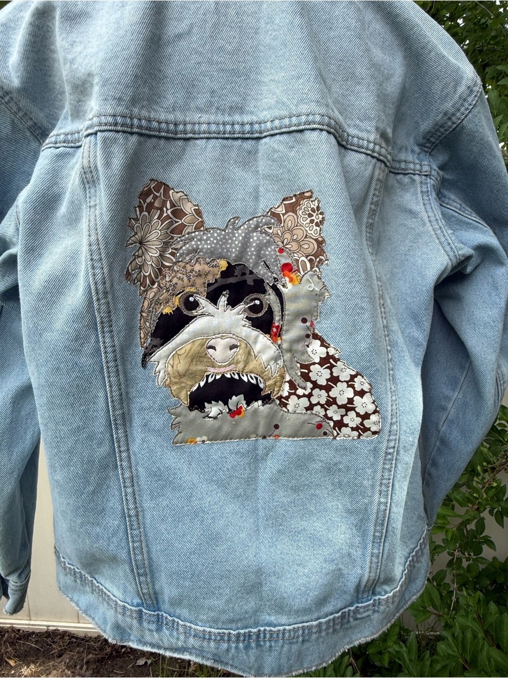 Sz XS/S Embroidered Applique Patchwork Terrier Dog Denim Jacket Customize w/name